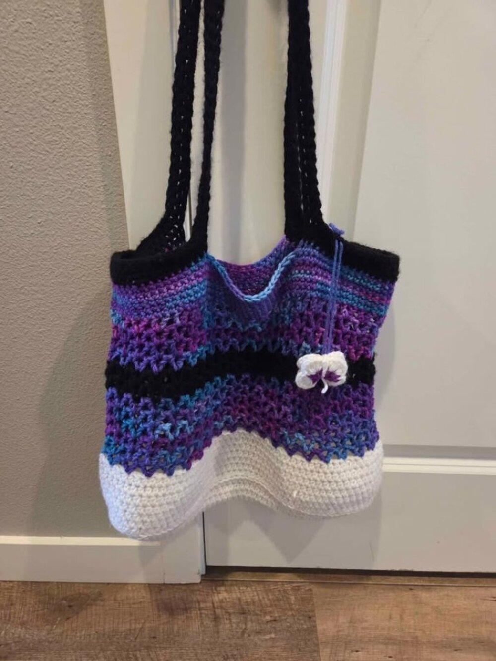 Crochet knit tote bag purple colors
